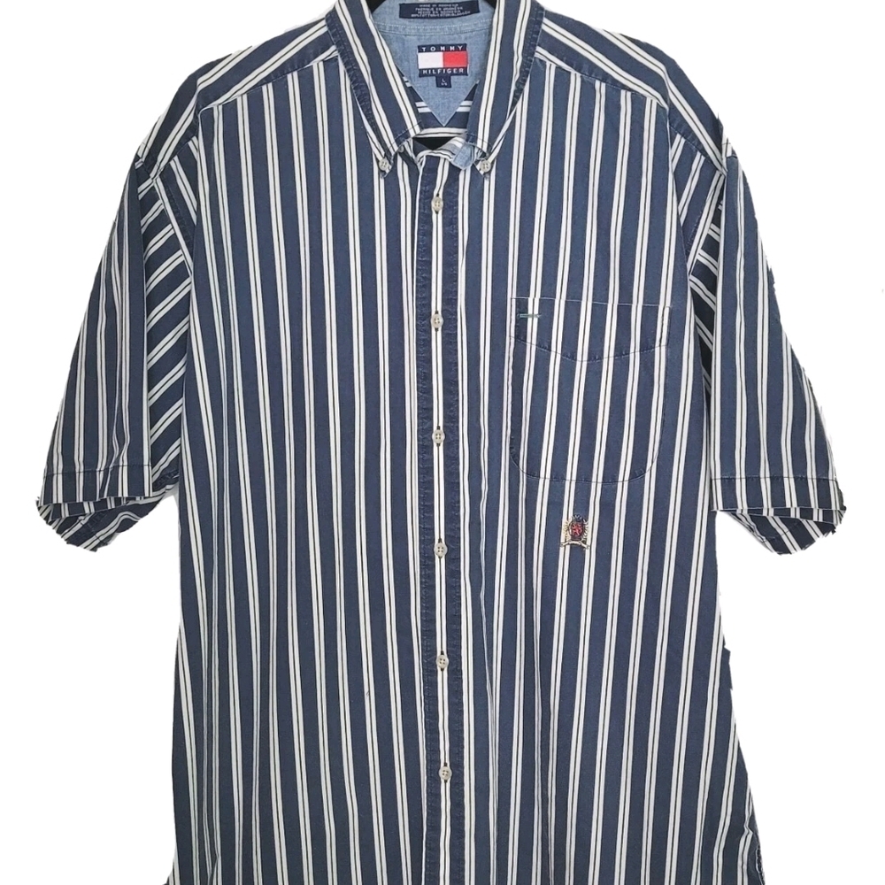 Vintage Tommy Hilfiger Navy and White Striped Shirt